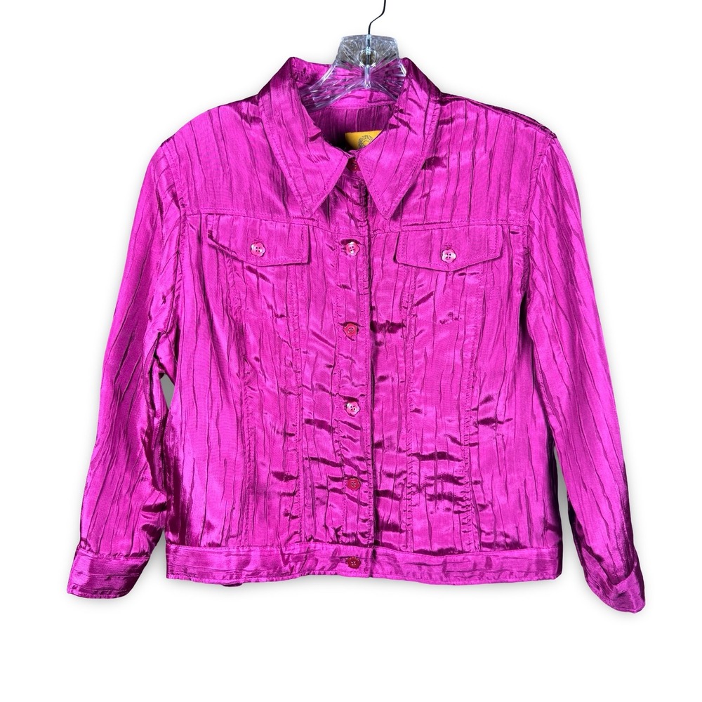Y2K‎ Ruby Rd. Shimmer Pink Magenta Jacket Size 12 petite Barbie Cropped Blazer